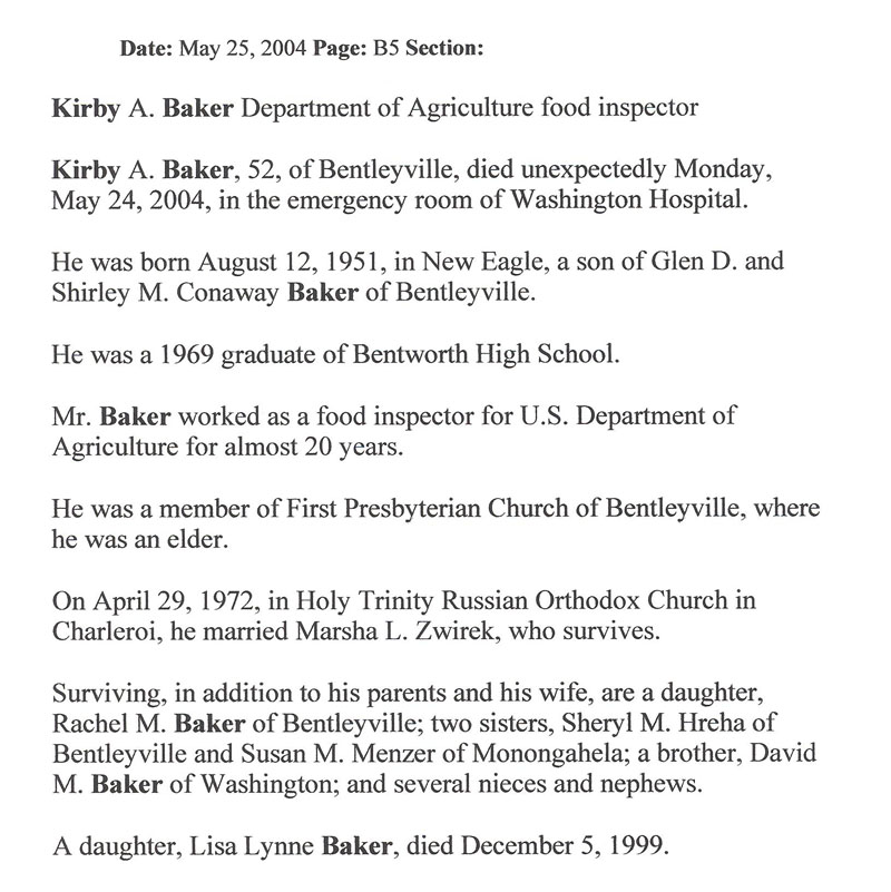 Kirby Baker obituary